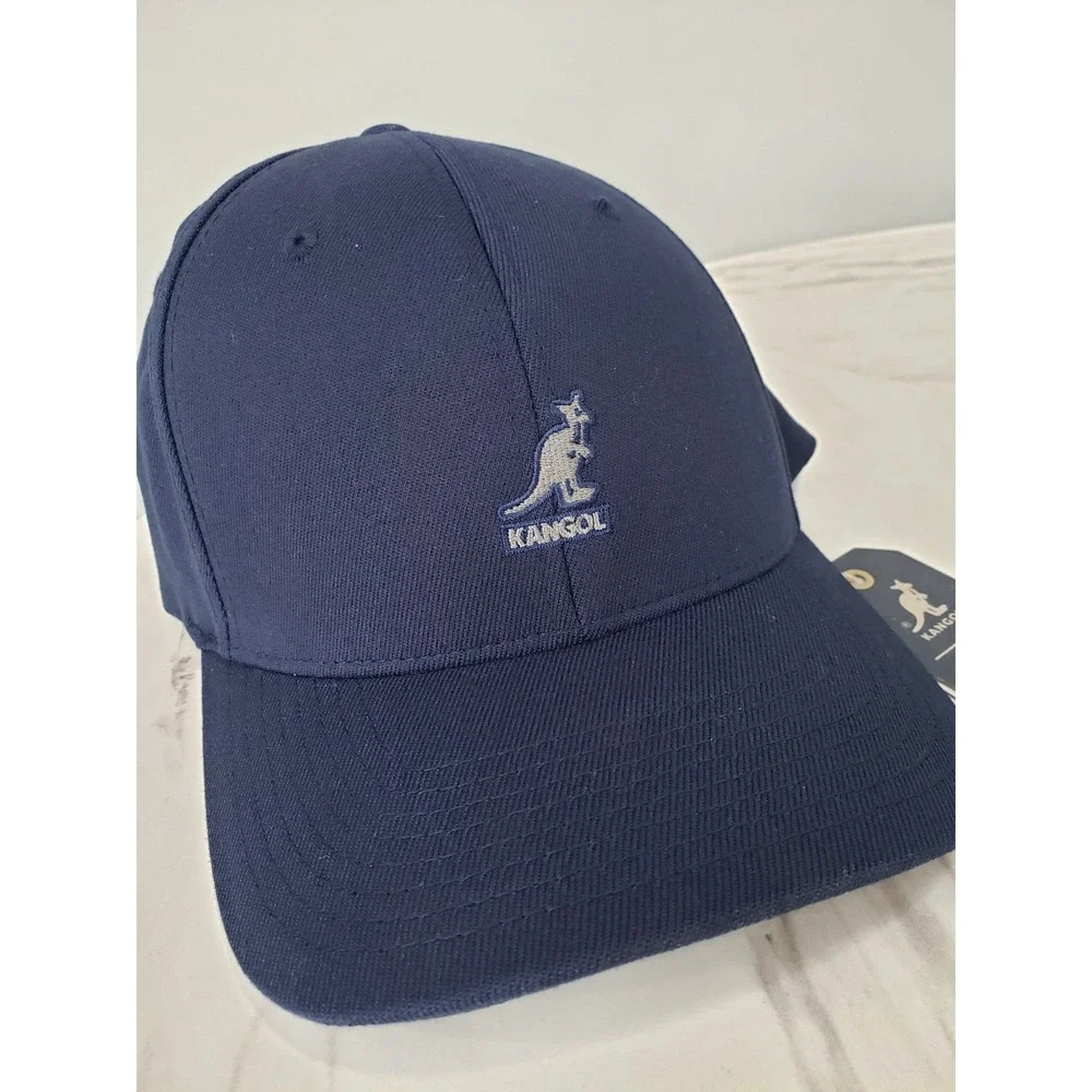 NEW Kangol Wool Flexfit Baseball Cap L/XL Navy Blue Logo Hat Streetwear Classic‎